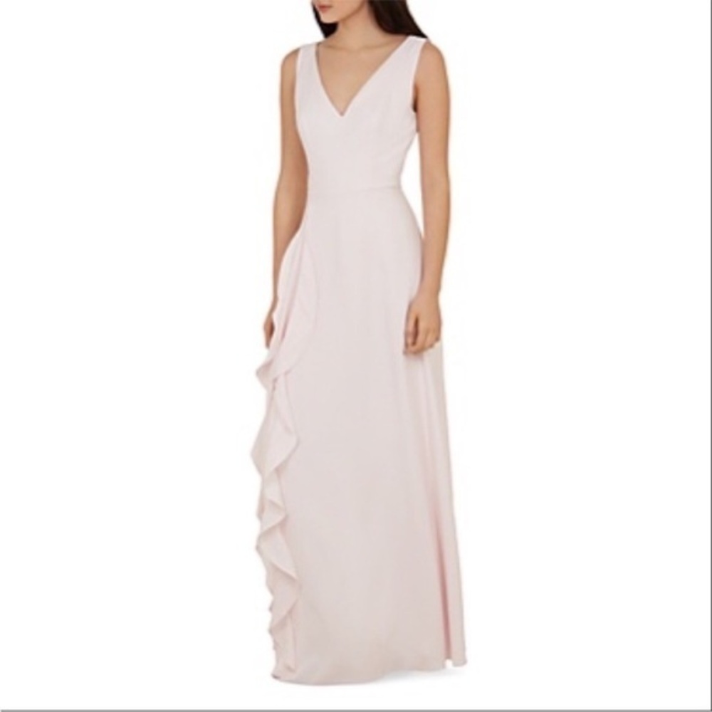 Ted Baker Azaelea V-Neck Ruffle Sleeveless Maxi Dress NWT Nude Pink US Size 00